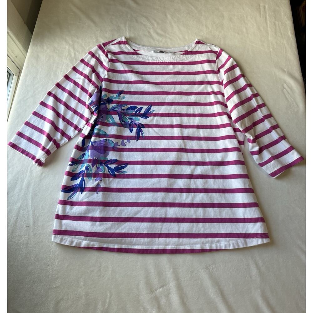 Sport Savvy Cotton Stretch Purple White Striped Floral Women's XL Blouse Top